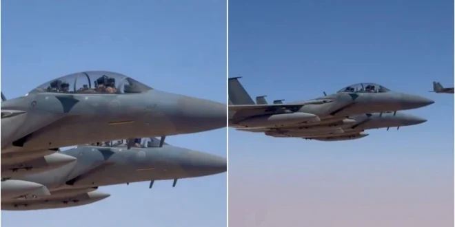 شاهد..سلاح الجو السعودي يرافق ترامب لحظة دخوله لأجواء المملكة
