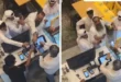 شاهد.. تدافع عنيف بين 4 أشخاص أمام كاشير من أجل التسابق على دفع الفاتورة