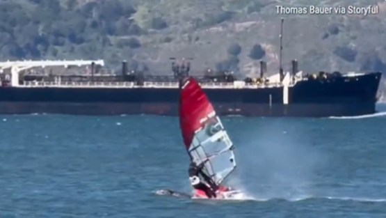 فيديو يوثق لحظة اصطدام متزلج شراعي بحوت وسط البحر